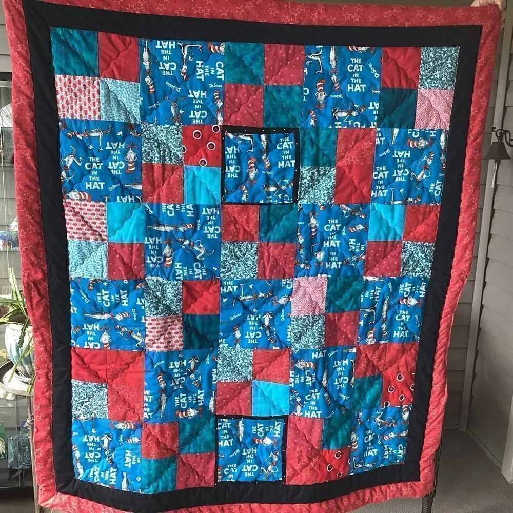 NWT. Hand Crafted  Dr. Seuss’ Cat in The Hat Lap Quilt
